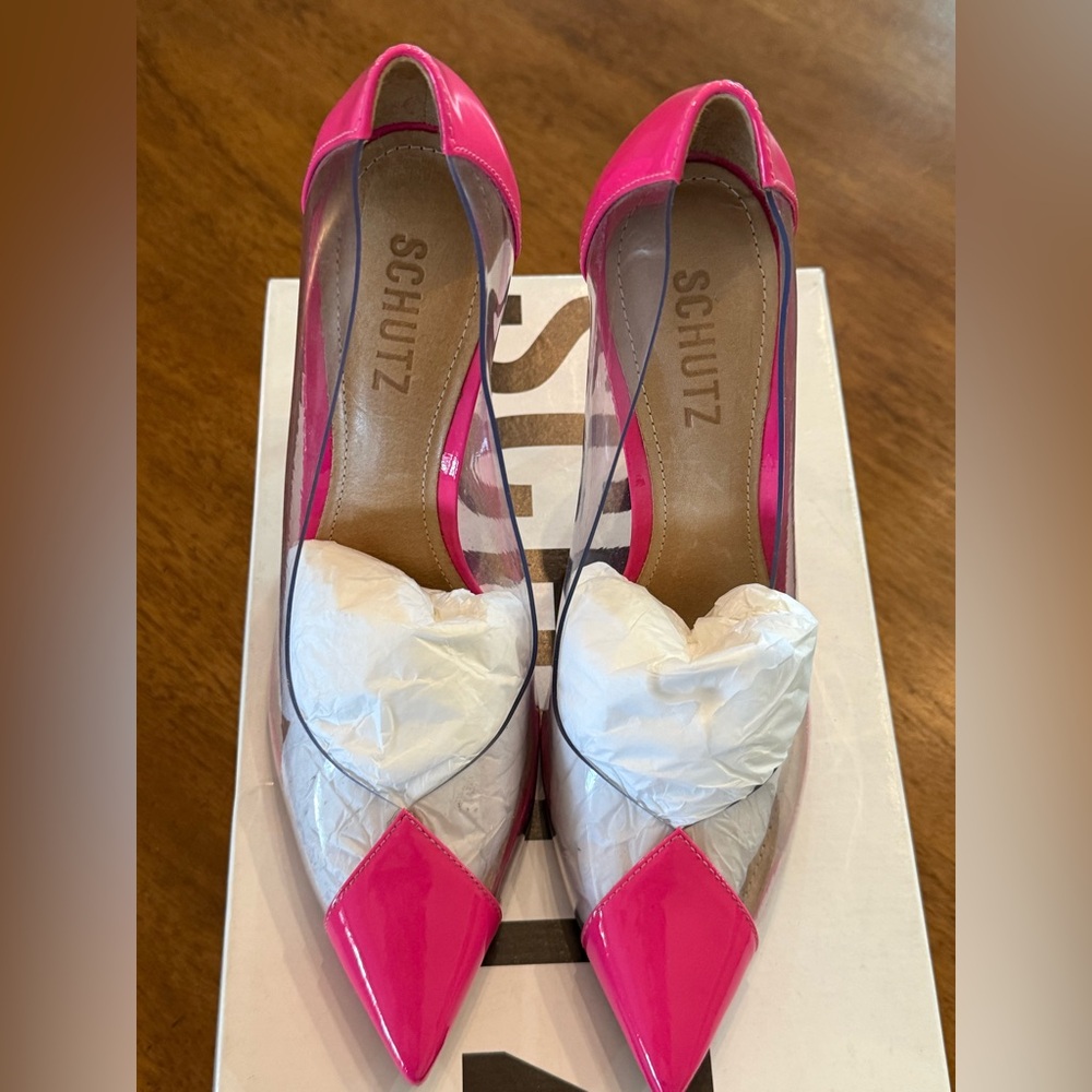 SCHUTZ Hot Pink and Clear Pointed Stiletto Pumps LIKE NEW WORN ONCE - Picture 6 of 8